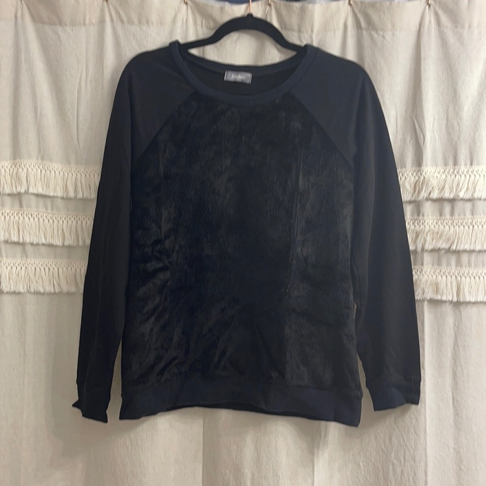 Neiman Marcus faux fur front pullover sweatshirt